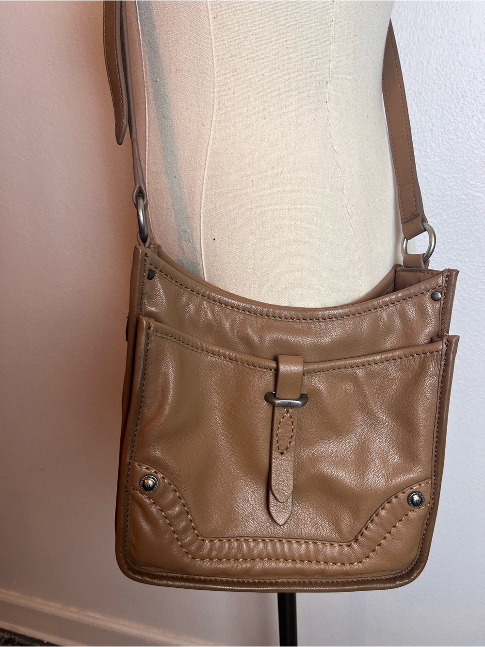 Frye Brown Leather Crossbody Bag with Front Strap